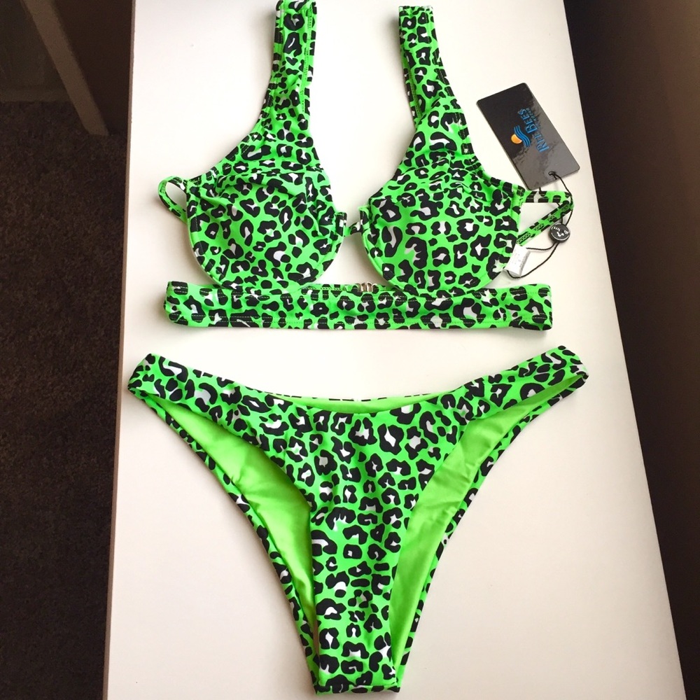 New neon green two piece bathing suit